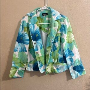 Caribbean Joe Floral Jean Jacket - Blue and Green